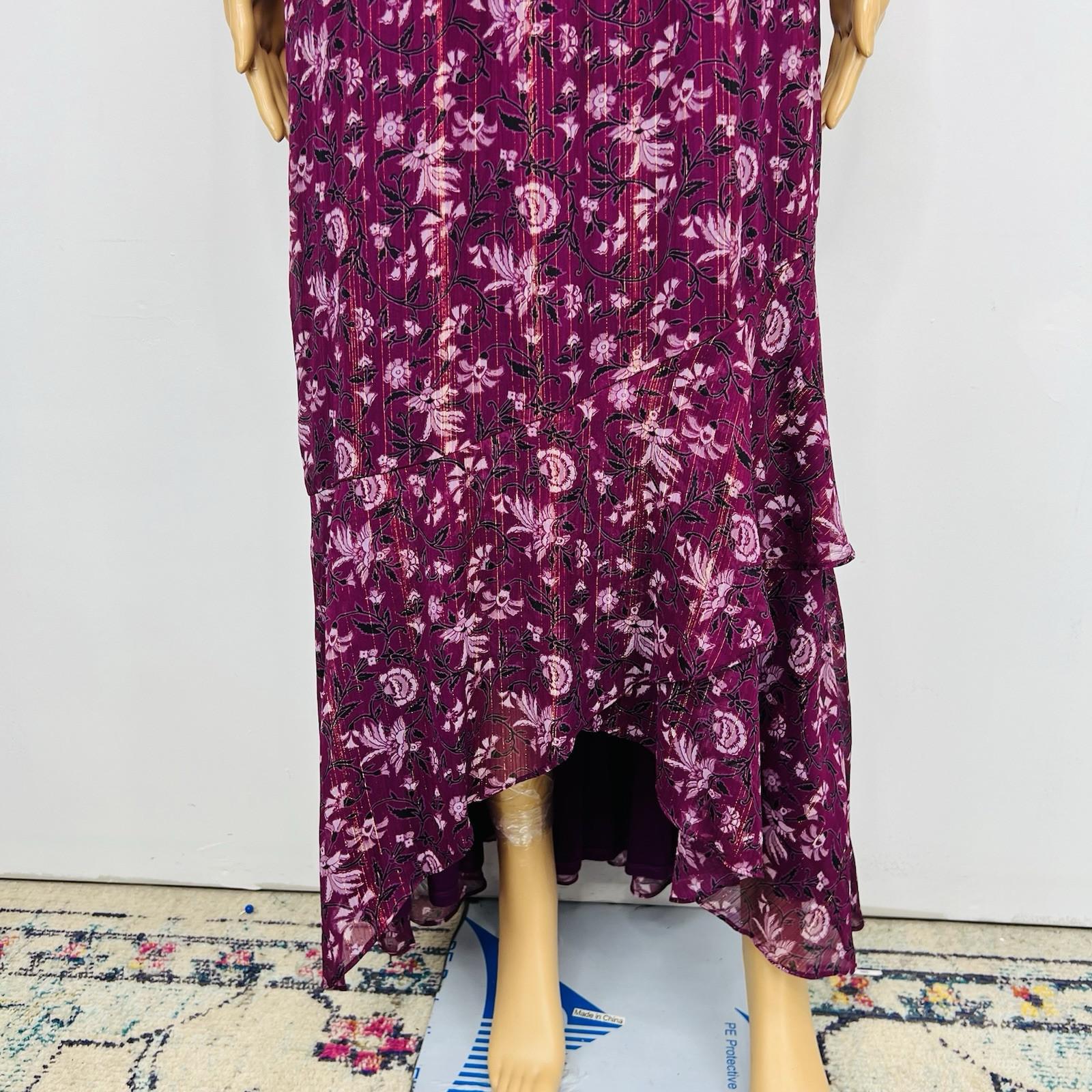 White House Black Market Ruffle Floral Maxi Dress 2 Purple Sleeveless Chiffon