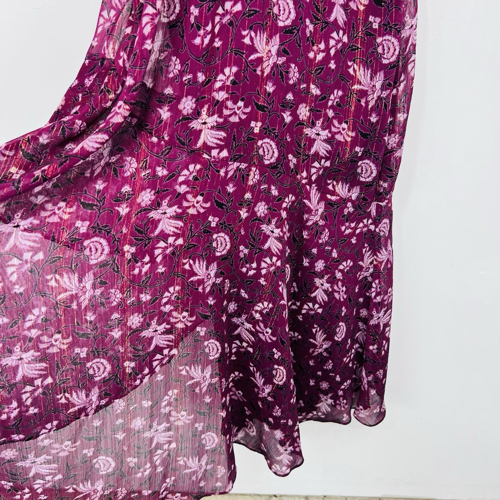 White House Black Market Ruffle Floral Maxi Dress 2 Purple Sleeveless Chiffon