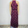 White House Black Market Ruffle Floral Maxi Dress 2 Purple Sleeveless Chiffon