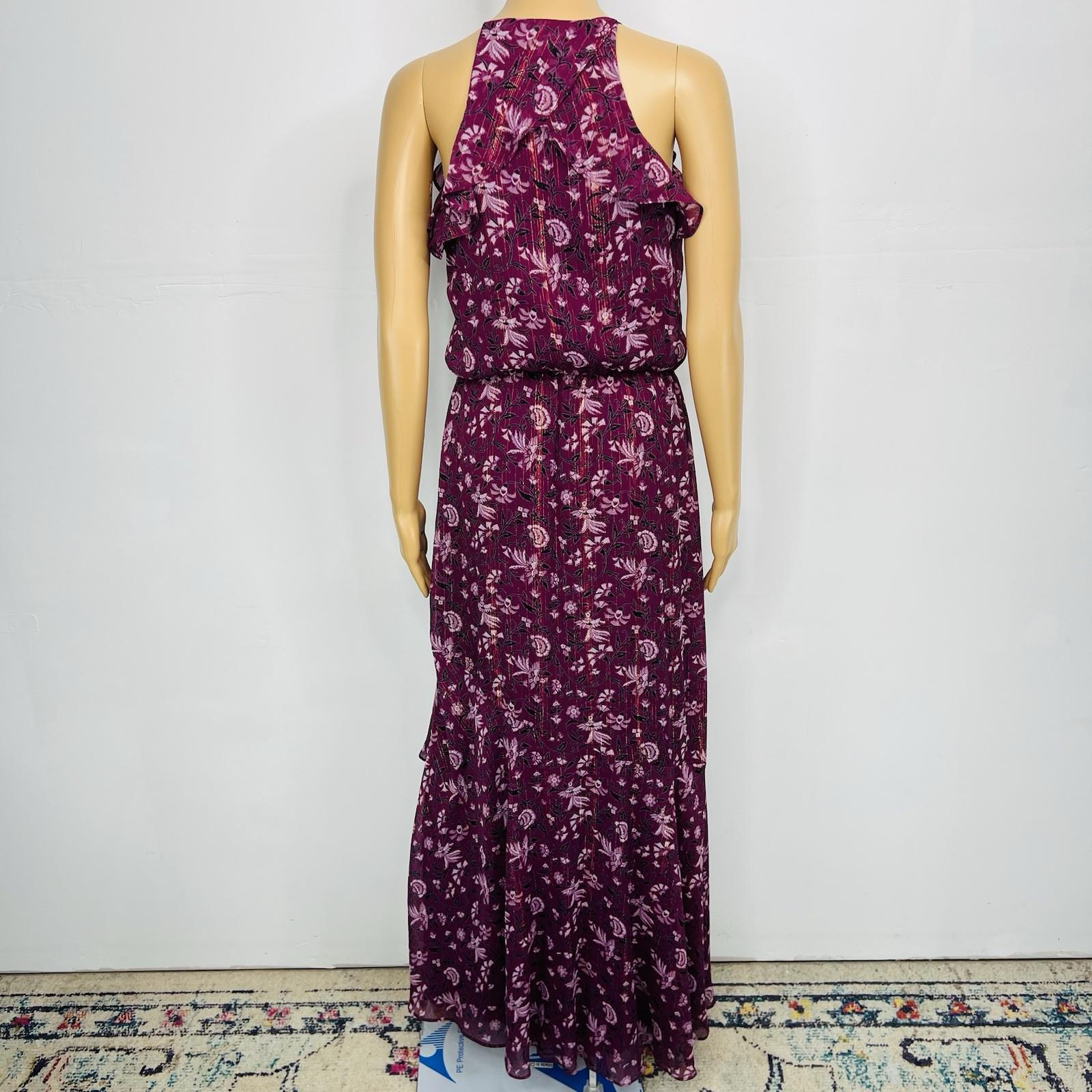 White House Black Market Ruffle Floral Maxi Dress 2 Purple Sleeveless Chiffon