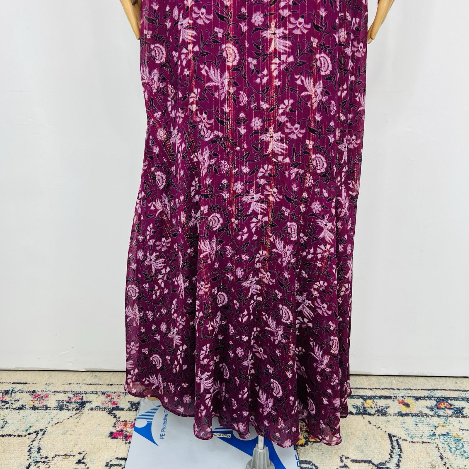 White House Black Market Ruffle Floral Maxi Dress 2 Purple Sleeveless Chiffon
