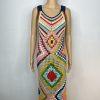 No 1 Los Angeles Crochet Maxi Dress Multicolor Size L Diamond Knit Quadricor