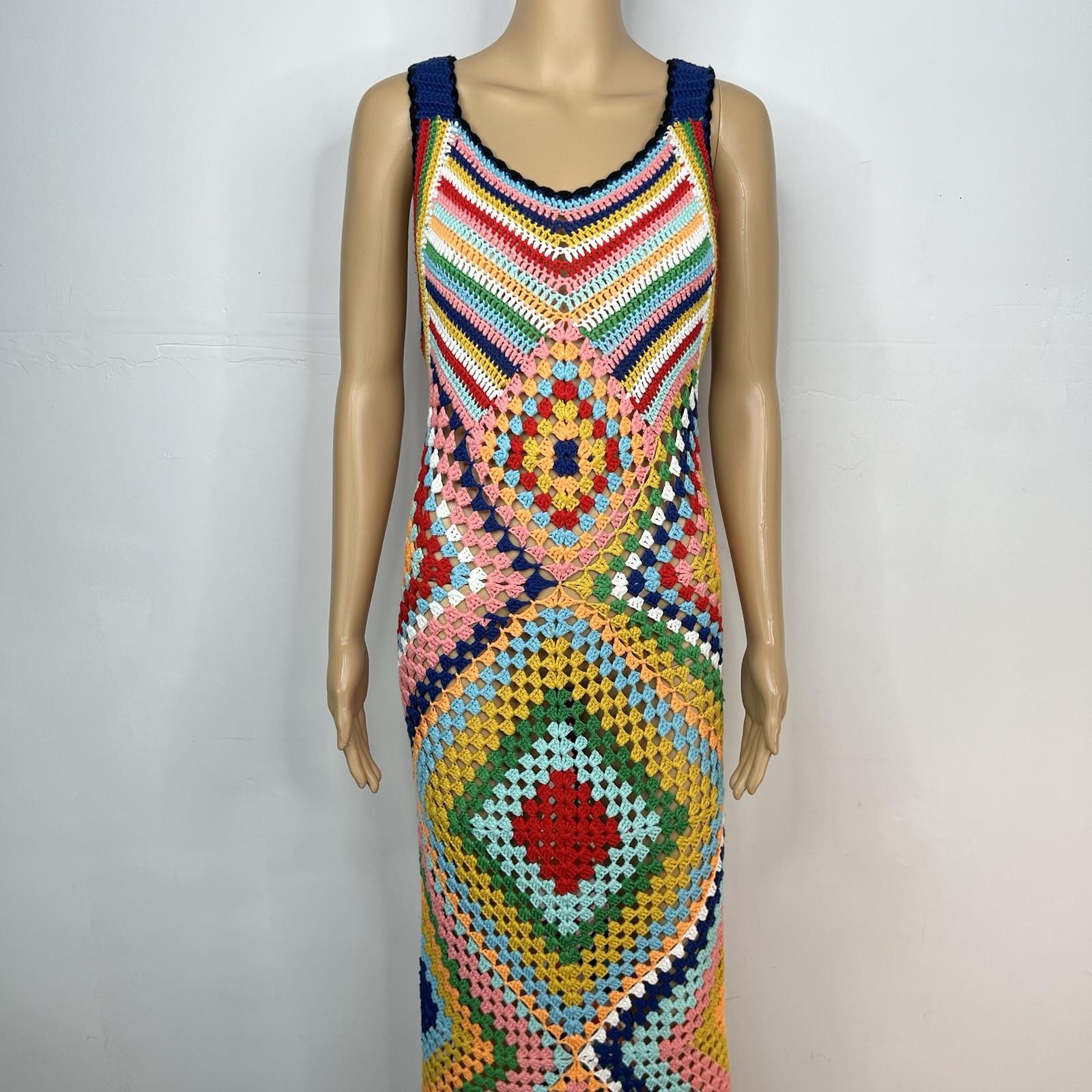 No 1 Los Angeles Crochet Maxi Dress Multicolor Size L Diamond Knit Quadricor