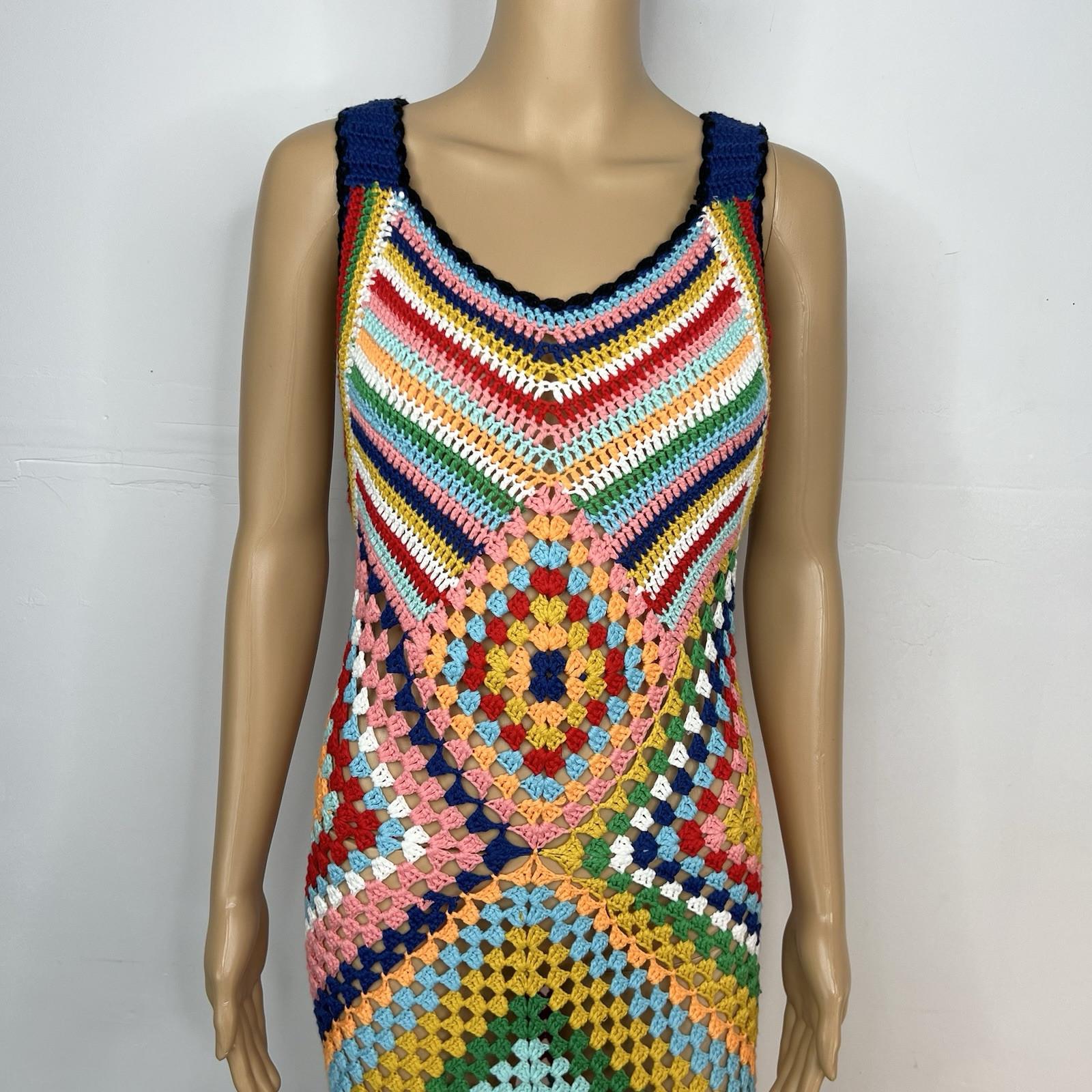 No 1 Los Angeles Crochet Maxi Dress Multicolor Size L Diamond Knit Quadricor