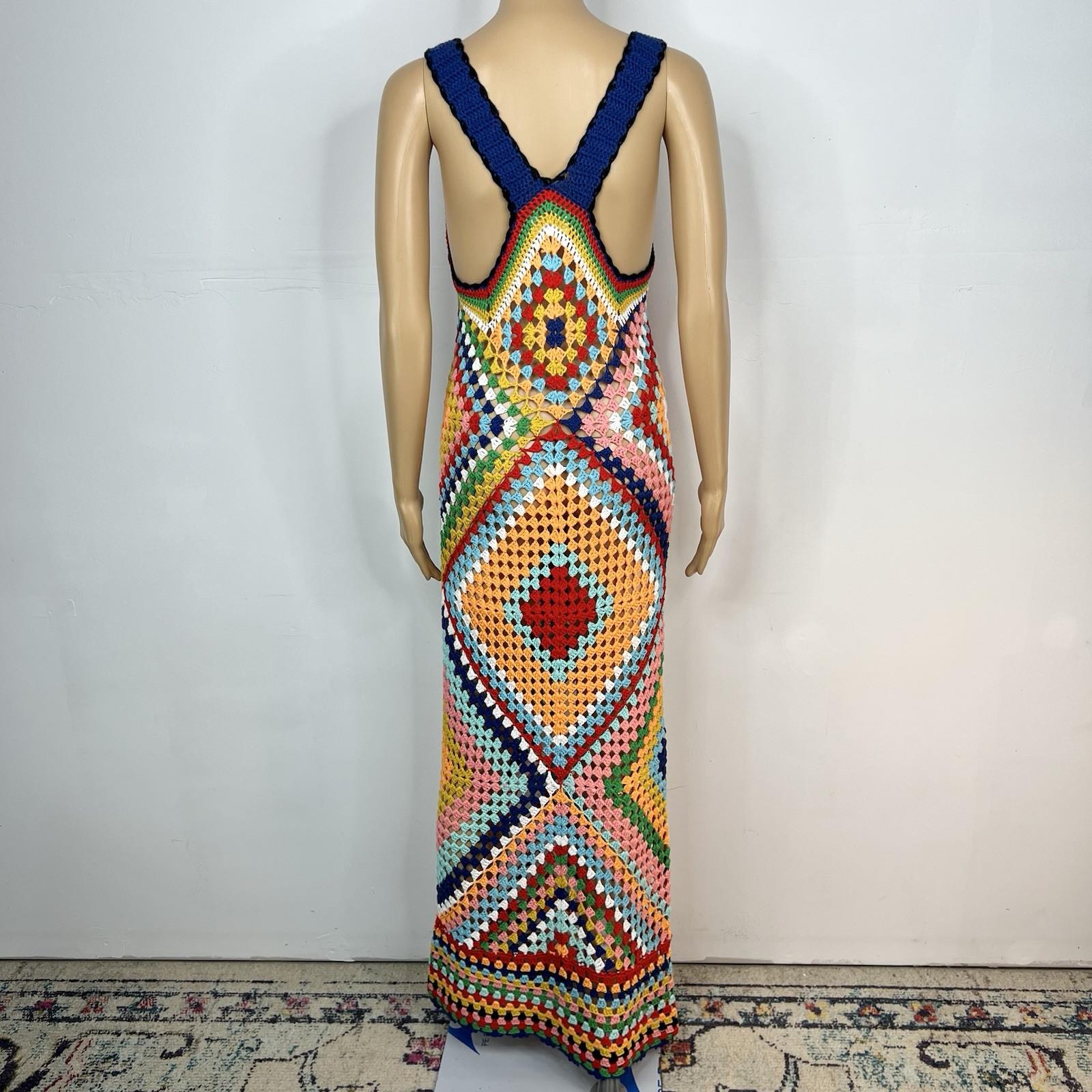 No 1 Los Angeles Crochet Maxi Dress Multicolor Size L Diamond Knit Quadricor