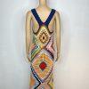 No 1 Los Angeles Crochet Maxi Dress Multicolor Size L Diamond Knit Quadricor