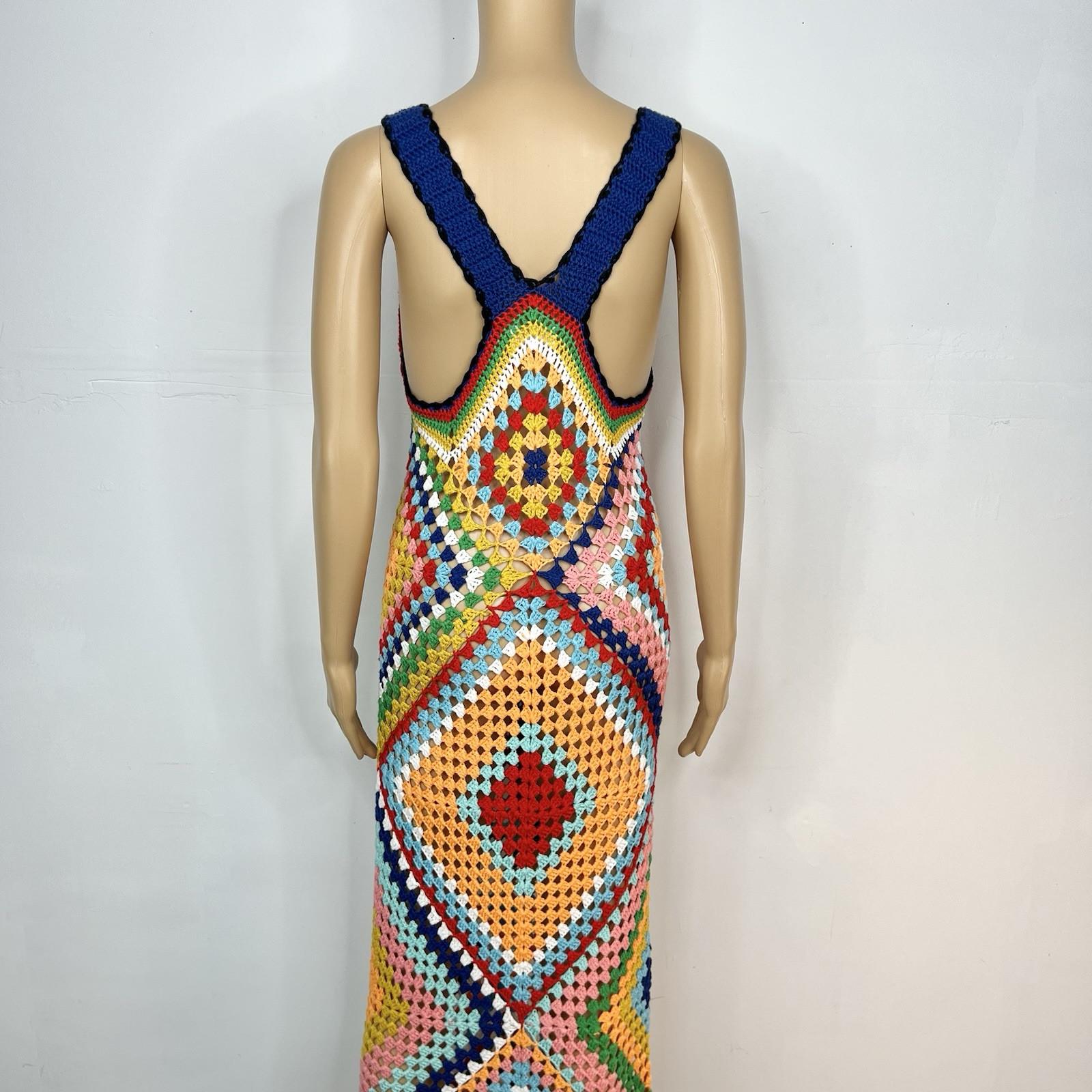 No 1 Los Angeles Crochet Maxi Dress Multicolor Size L Diamond Knit Quadricor