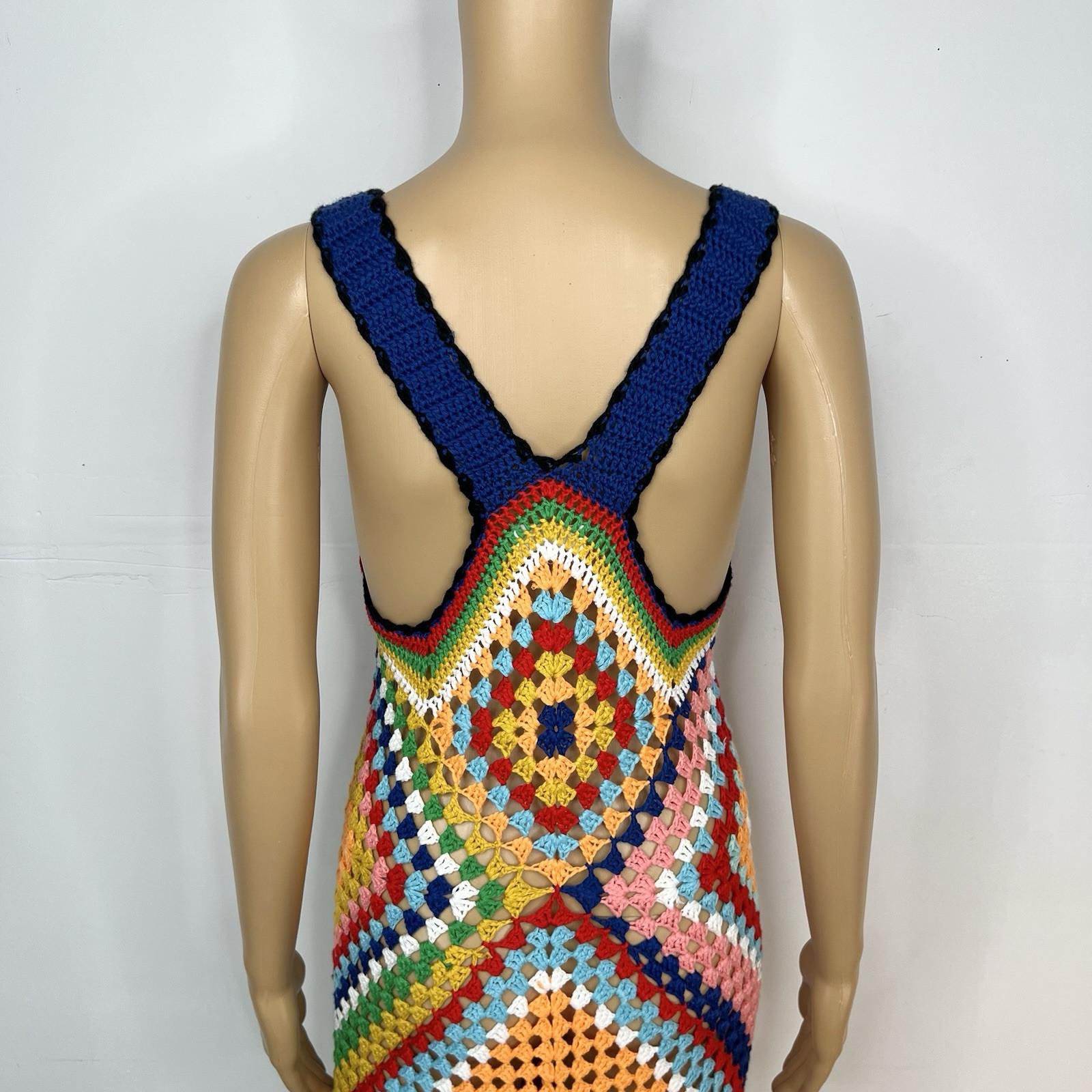 No 1 Los Angeles Crochet Maxi Dress Multicolor Size L Diamond Knit Quadricor