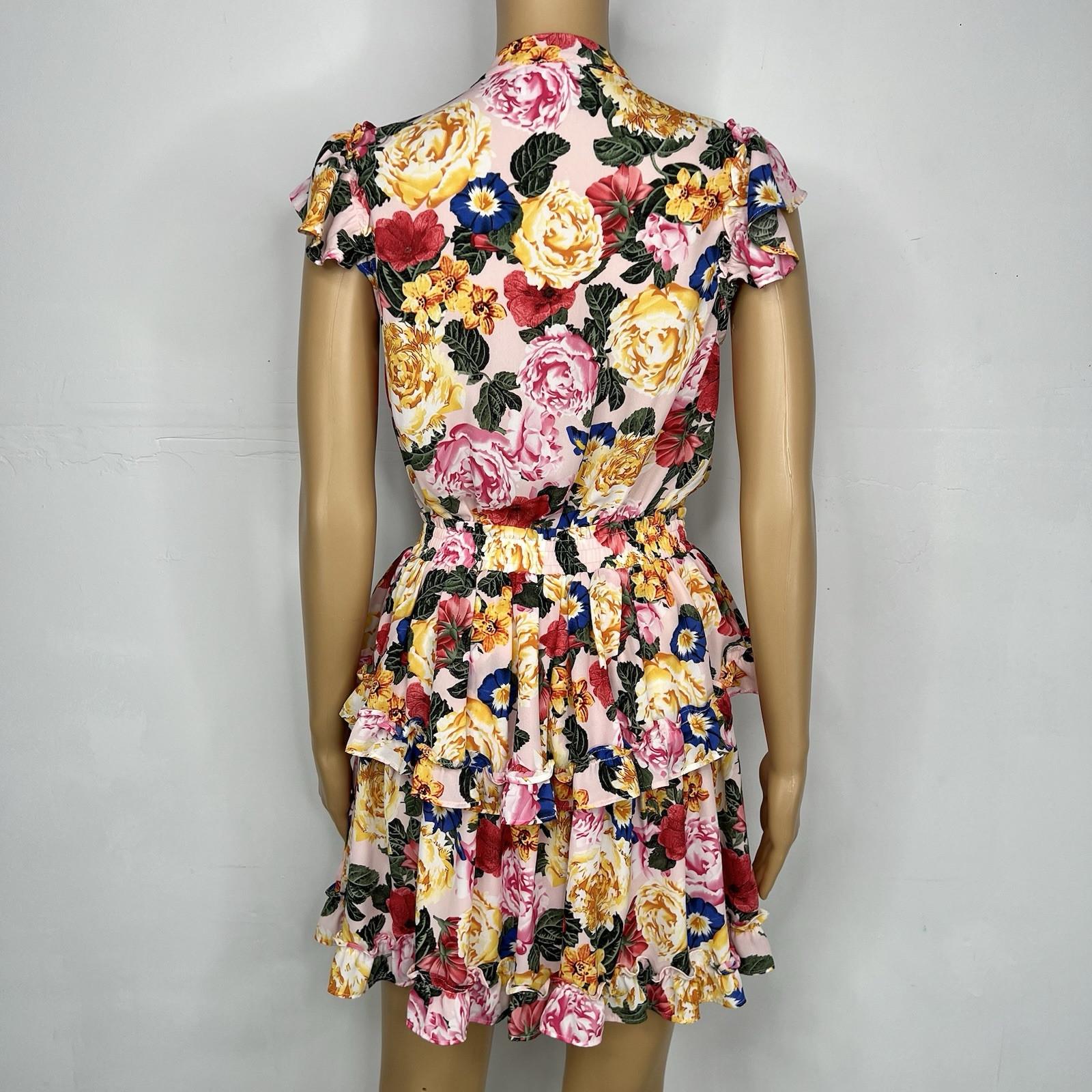 BuddyLove Mini Dress S Multi Ruffle Smocked Waist Floral Tiered Swing Prairie