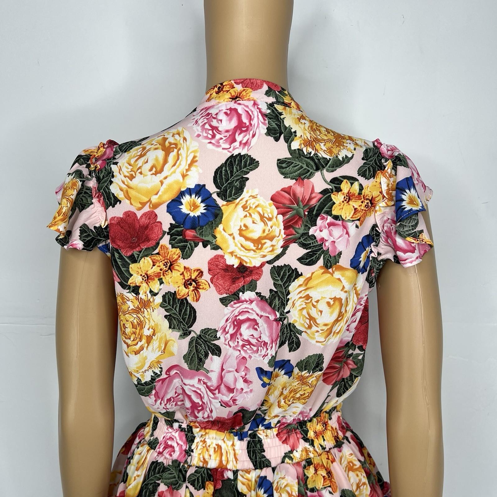 BuddyLove Mini Dress S Multi Ruffle Smocked Waist Floral Tiered Swing Prairie