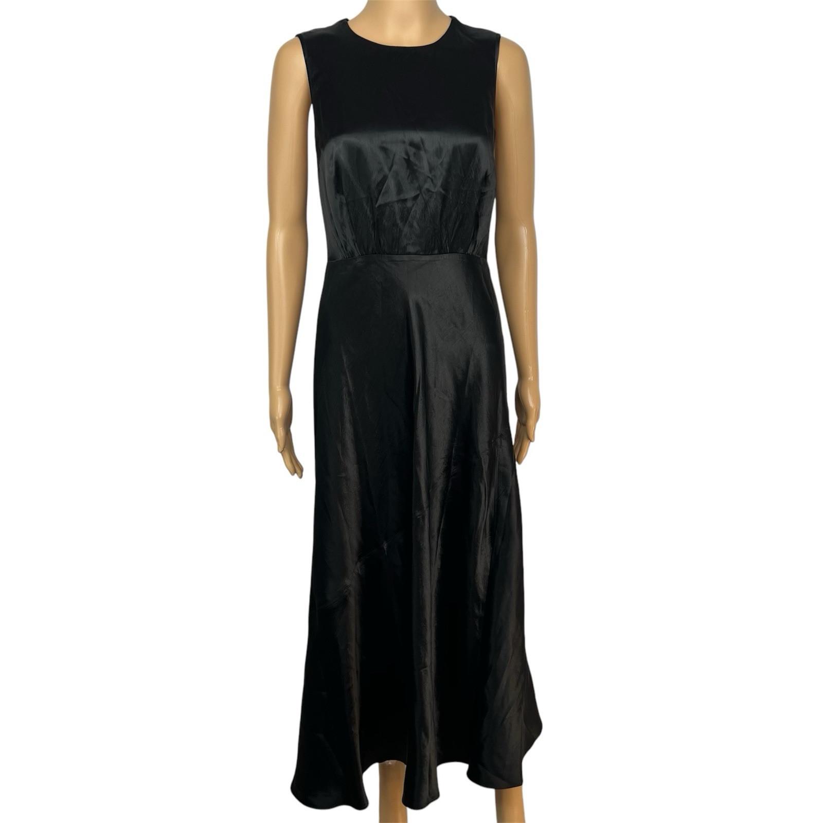Spanx Silky Satin Like Slip Dress M Flare Midi Classic Black Sleeveless Carefree