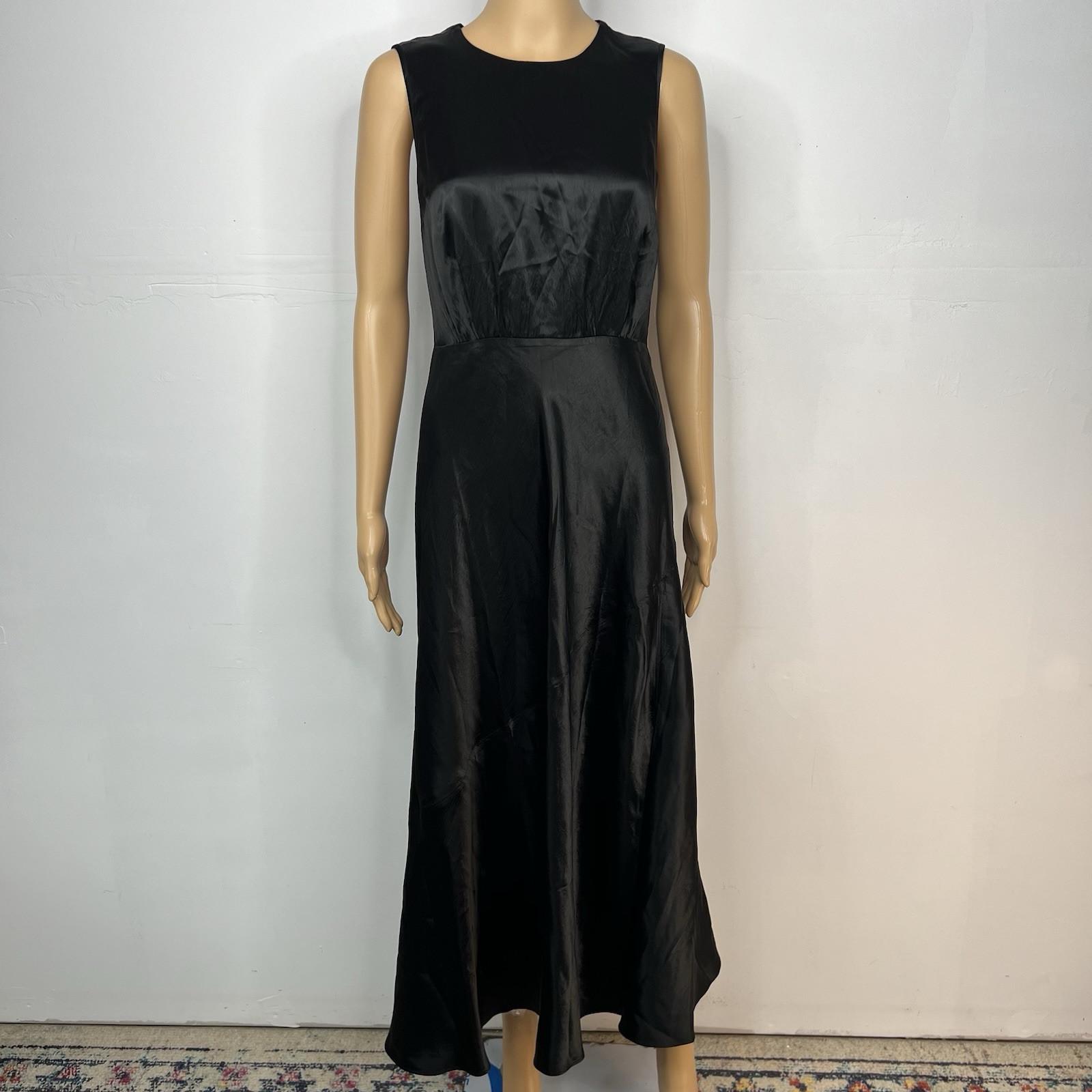 Spanx Silky Satin Like Slip Dress M Flare Midi Classic Black Sleeveless Carefree