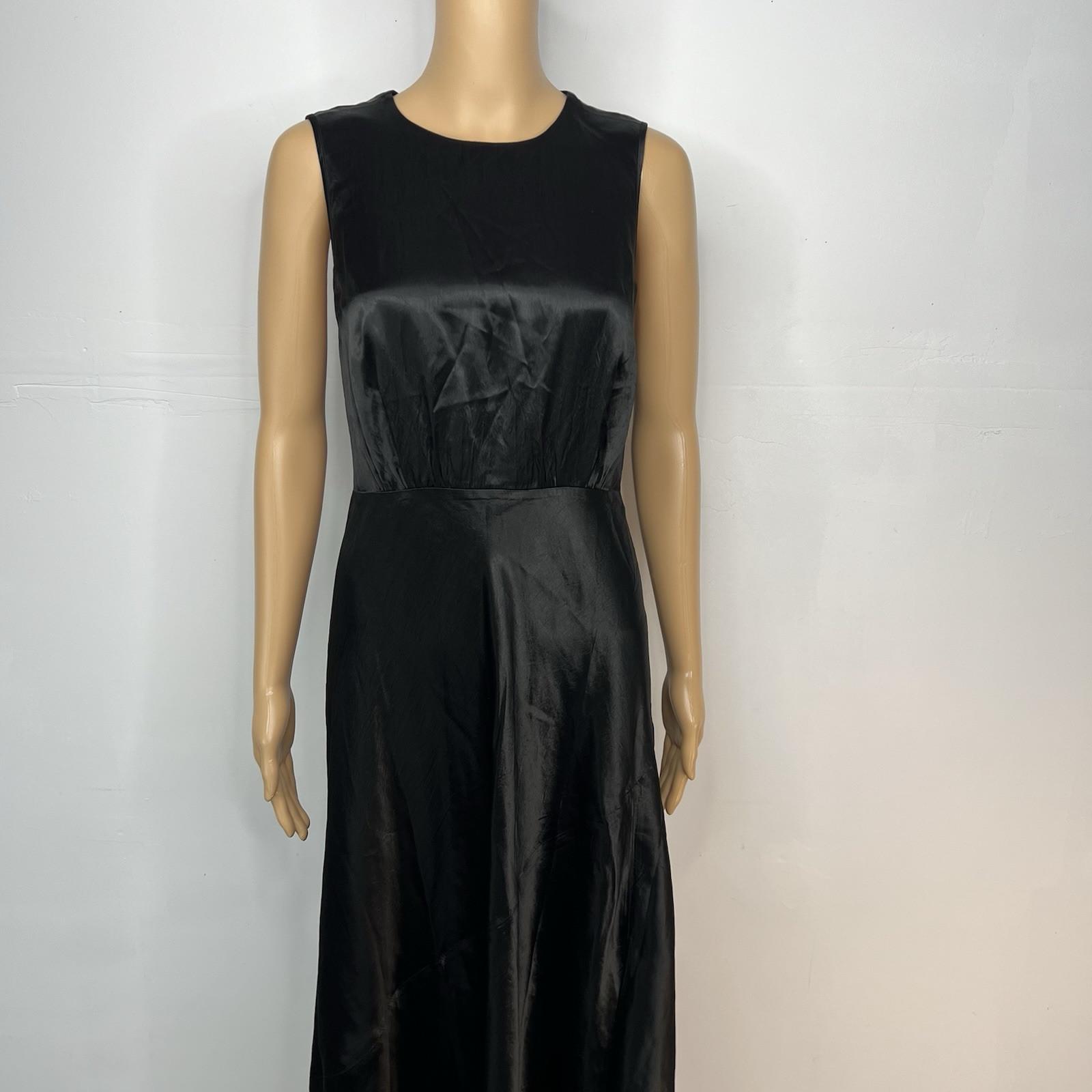Spanx Silky Satin Like Slip Dress M Flare Midi Classic Black Sleeveless Carefree
