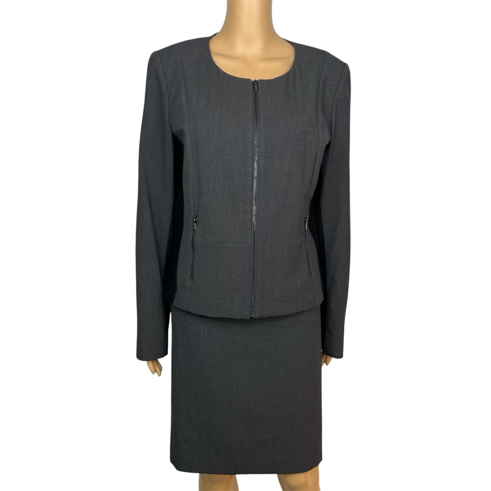 Calvin Klein Polyester Blend Skirt 10 Suit 12 Gray Career Zip Up 2PC Stretch