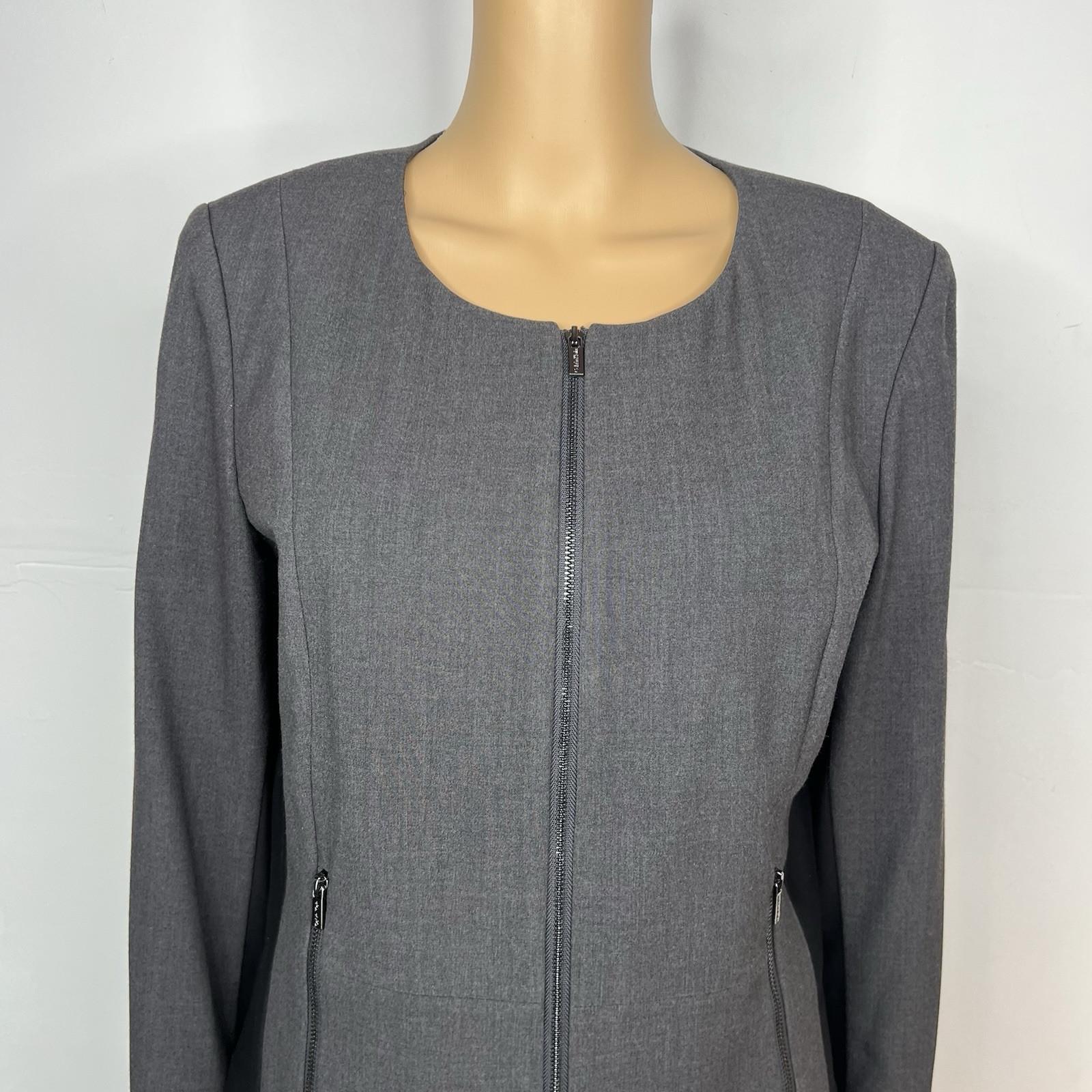 Calvin Klein Polyester Blend Skirt 10 Suit 12 Gray Career Zip Up 2PC Stretch