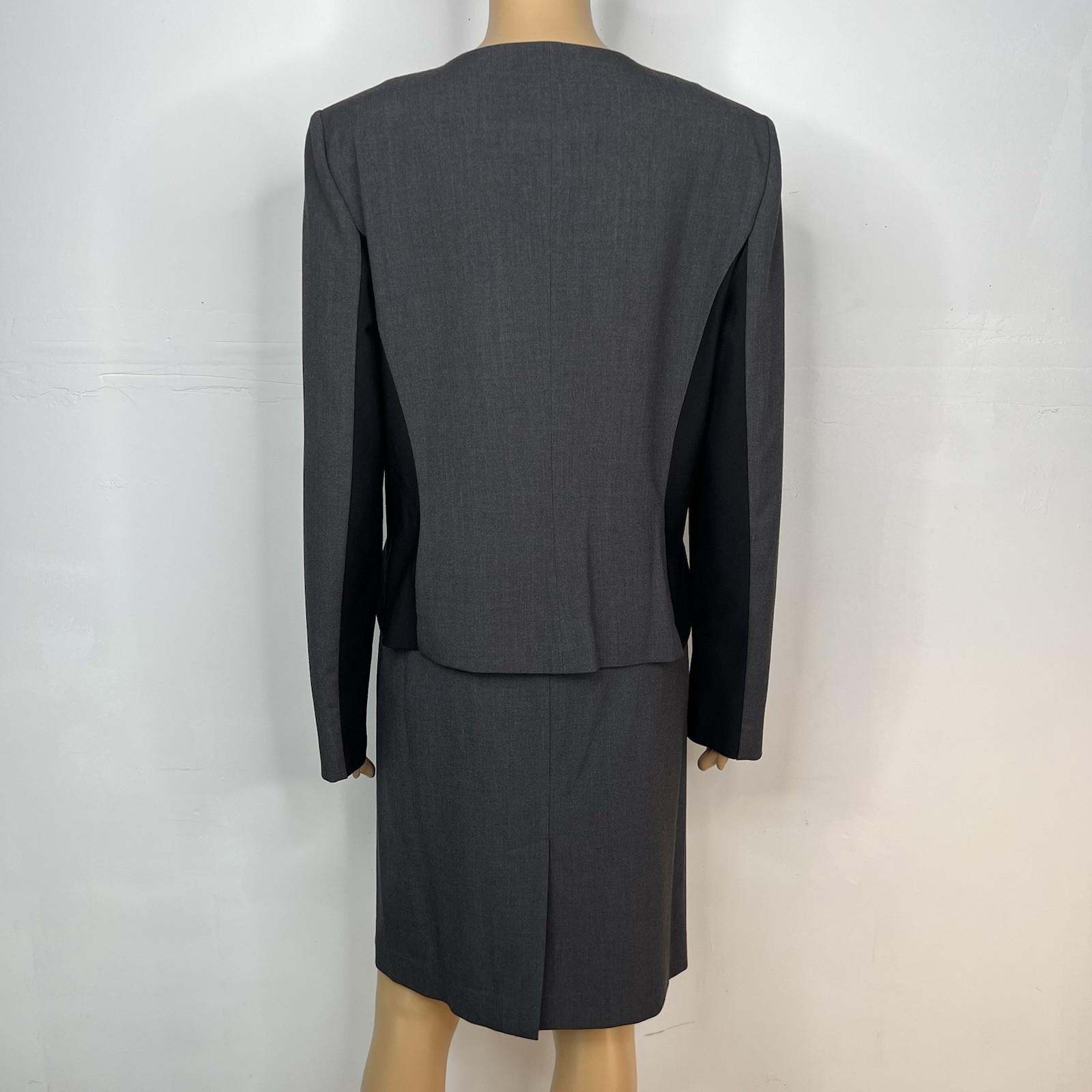 Calvin Klein Polyester Blend Skirt 10 Suit 12 Gray Career Zip Up 2PC Stretch