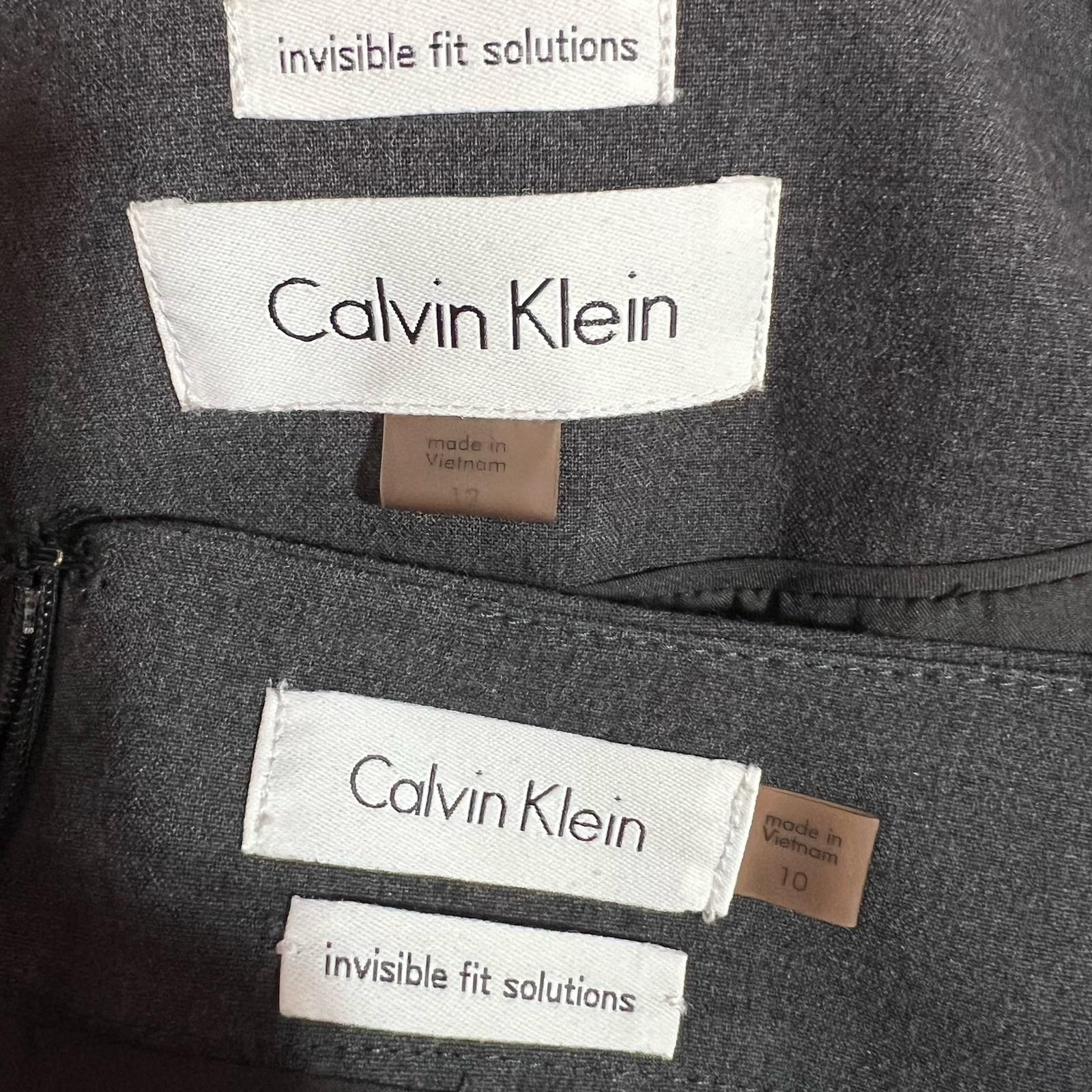 Calvin Klein Polyester Blend Skirt 10 Suit 12 Gray Career Zip Up 2PC Stretch