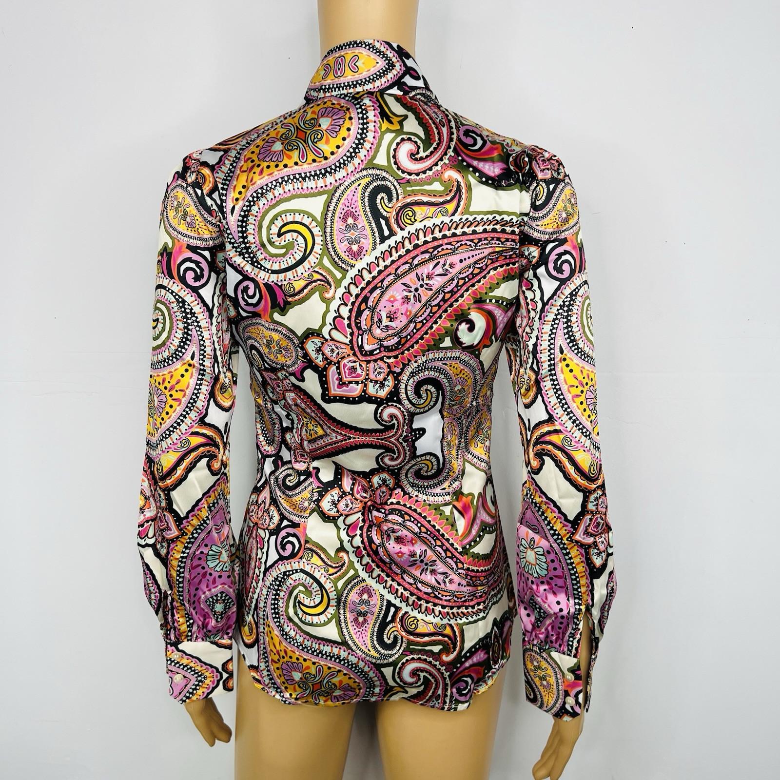 Hawes & Curtis Pink Floral Paisley Pussybow Blouse Size 6 Fitted Satin Feminine