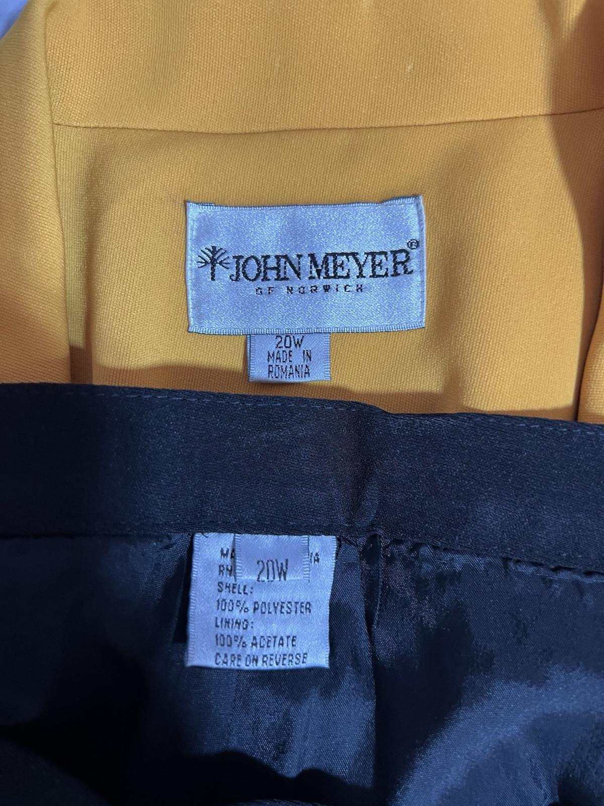 John Meyer Polyester Pant Suit 20W Soft Yellow Black Peak Collar 2PC Pockets New