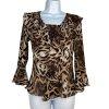 Alberto Makali Crinkle Animal Print Blouse S Stretch Babydoll Bell Sleeve Ruffle