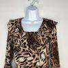 Alberto Makali Crinkle Animal Print Blouse S Stretch Babydoll Bell Sleeve Ruffle