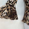Alberto Makali Crinkle Animal Print Blouse S Stretch Babydoll Bell Sleeve Ruffle