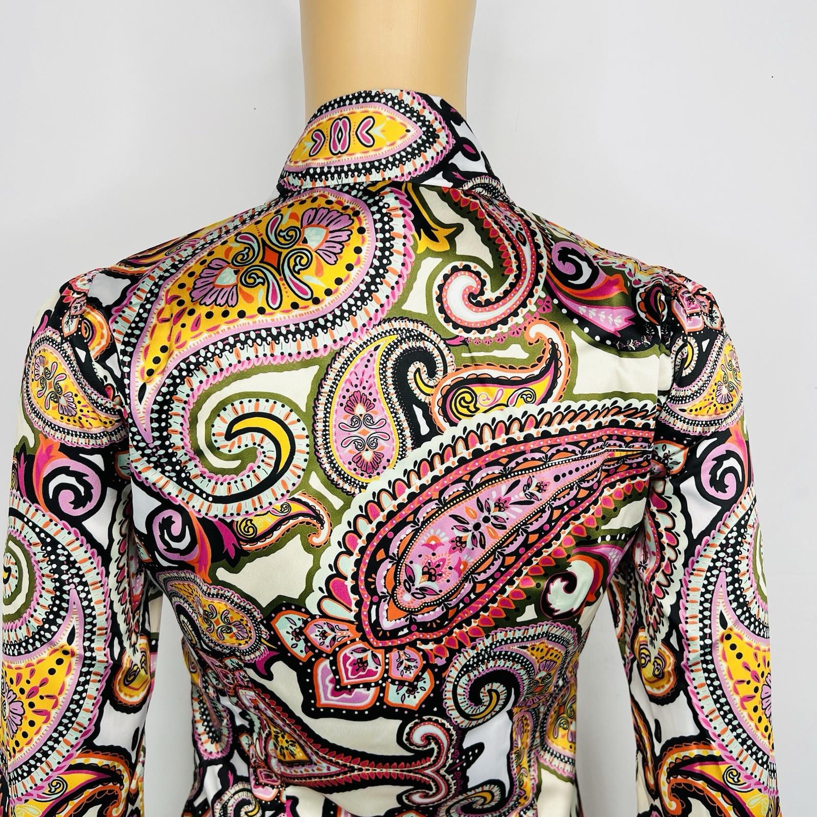 Hawes & Curtis Pink Floral Paisley Pussybow Blouse Size 6 Fitted Satin Feminine