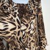 Alberto Makali Crinkle Animal Print Blouse S Stretch Babydoll Bell Sleeve Ruffle