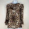 Alberto Makali Crinkle Animal Print Blouse S Stretch Babydoll Bell Sleeve Ruffle