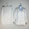 John Meyer Polyester Skirt Suit 10 White Floral Shiny Bell Sleeves Cocktail New