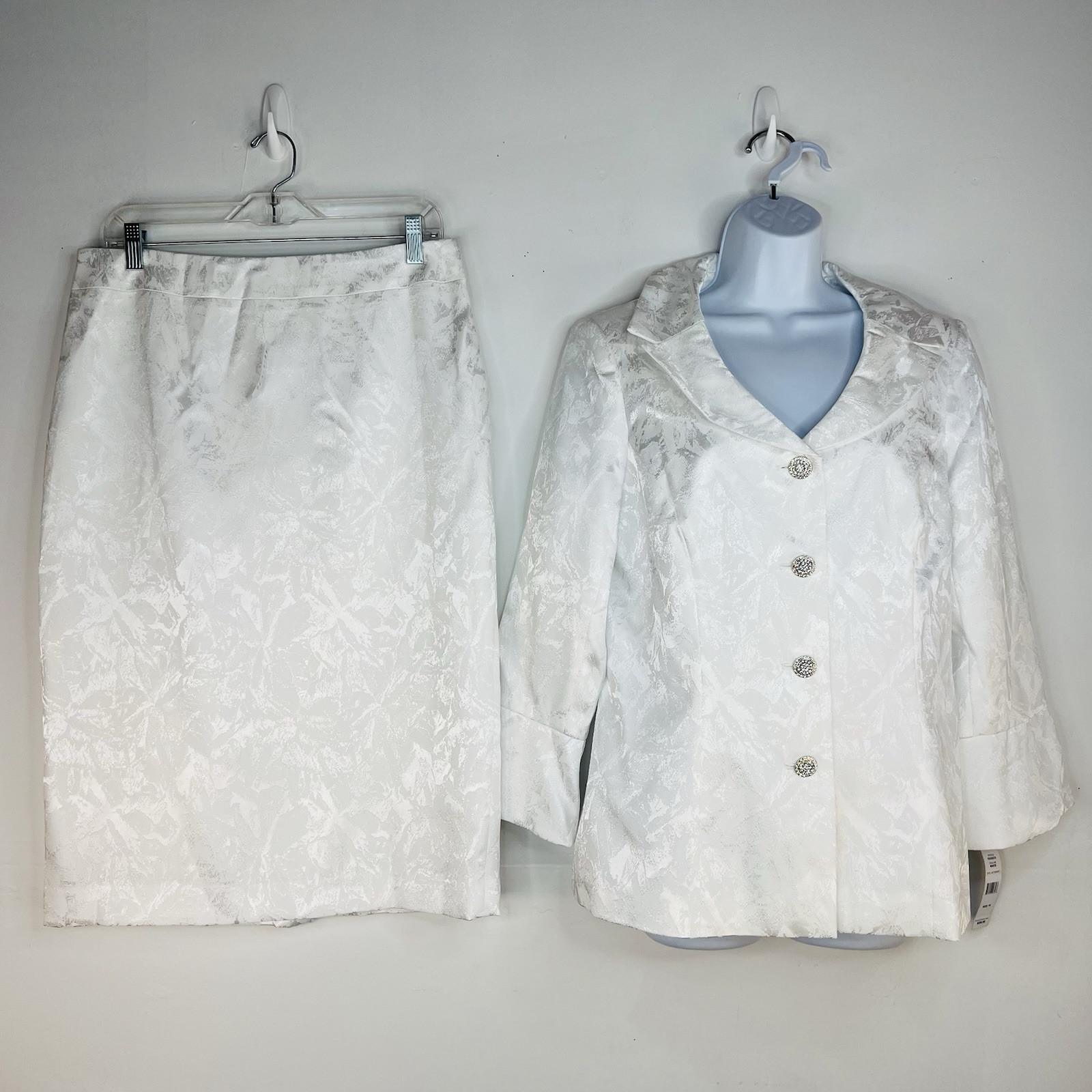 John Meyer Polyester Skirt Suit 10 White Floral Shiny Bell Sleeves Cocktail New