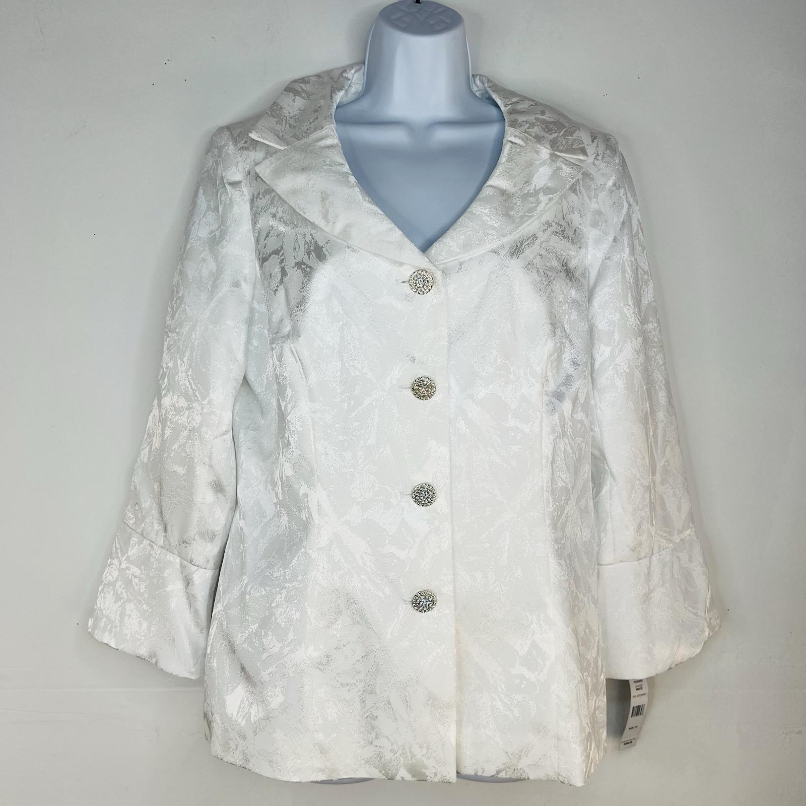 John Meyer Polyester Skirt Suit 10 White Floral Shiny Bell Sleeves Cocktail New