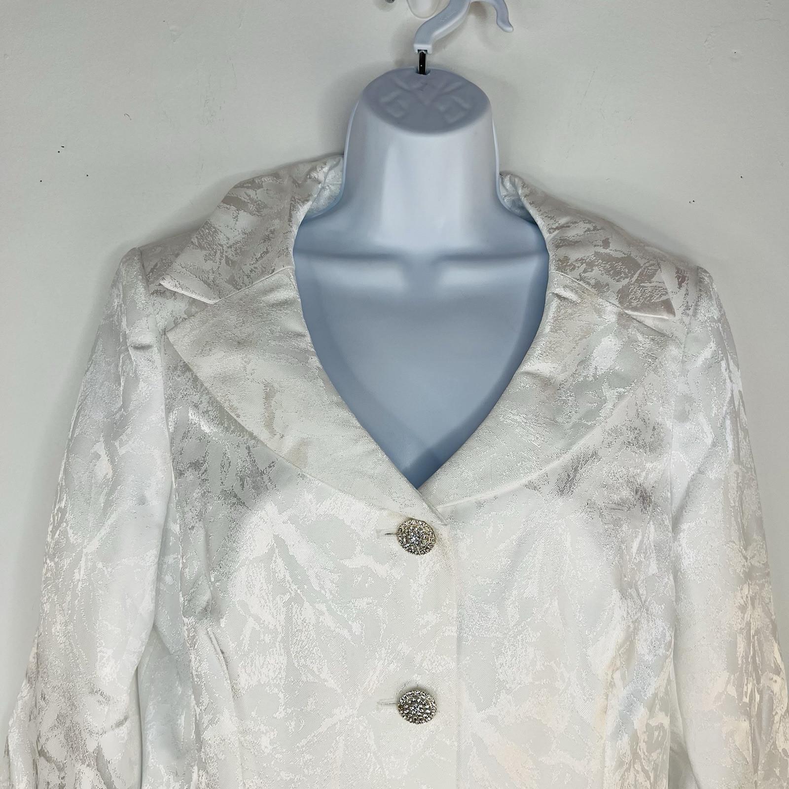 John Meyer Polyester Skirt Suit 10 White Floral Shiny Bell Sleeves Cocktail New