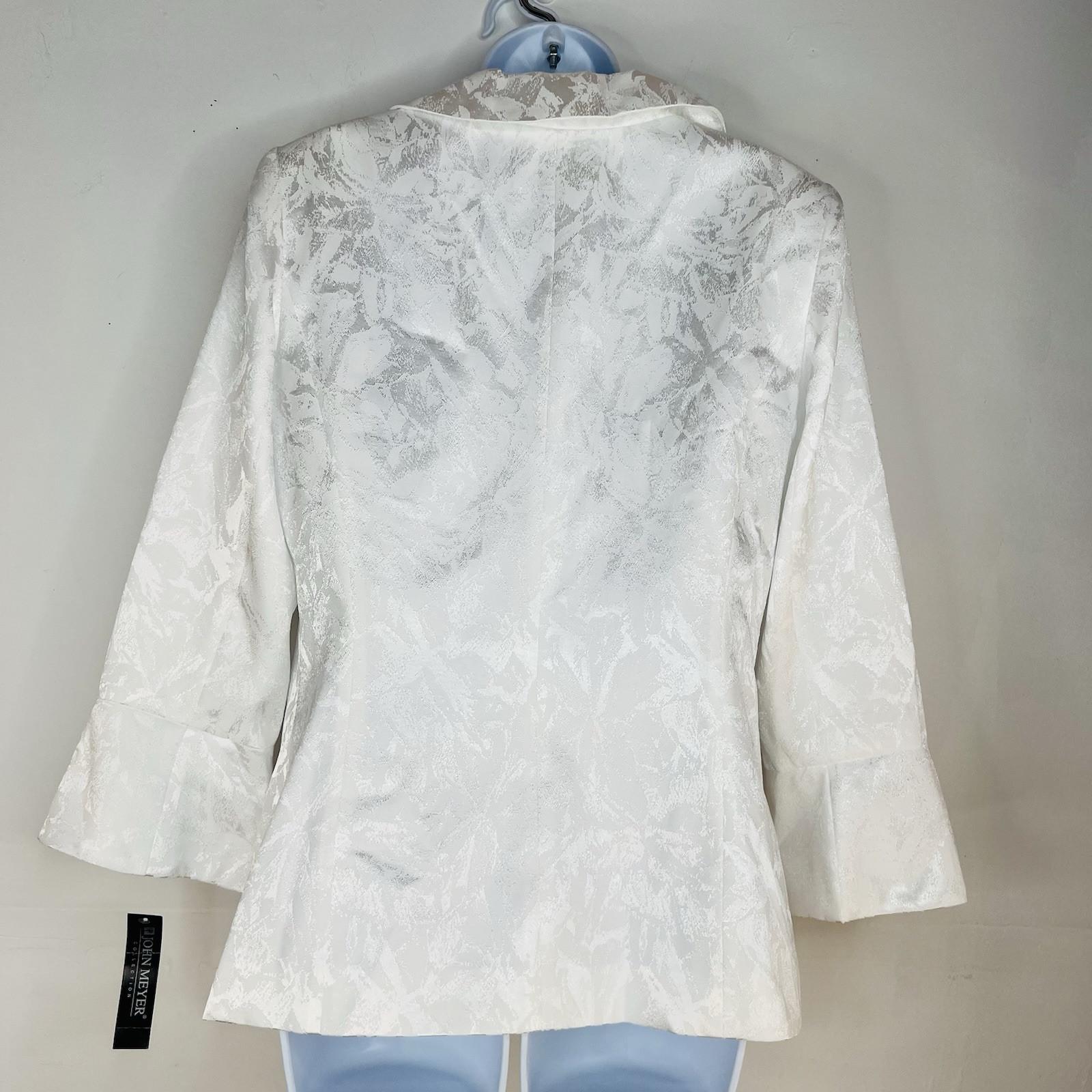 John Meyer Polyester Skirt Suit 10 White Floral Shiny Bell Sleeves Cocktail New