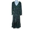1 State Maxi Dress M Smocked Waist Green Floral Boho Ruffle High Low Long Sleeve