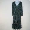 1 State Maxi Dress M Smocked Waist Green Floral Boho Ruffle High Low Long Sleeve
