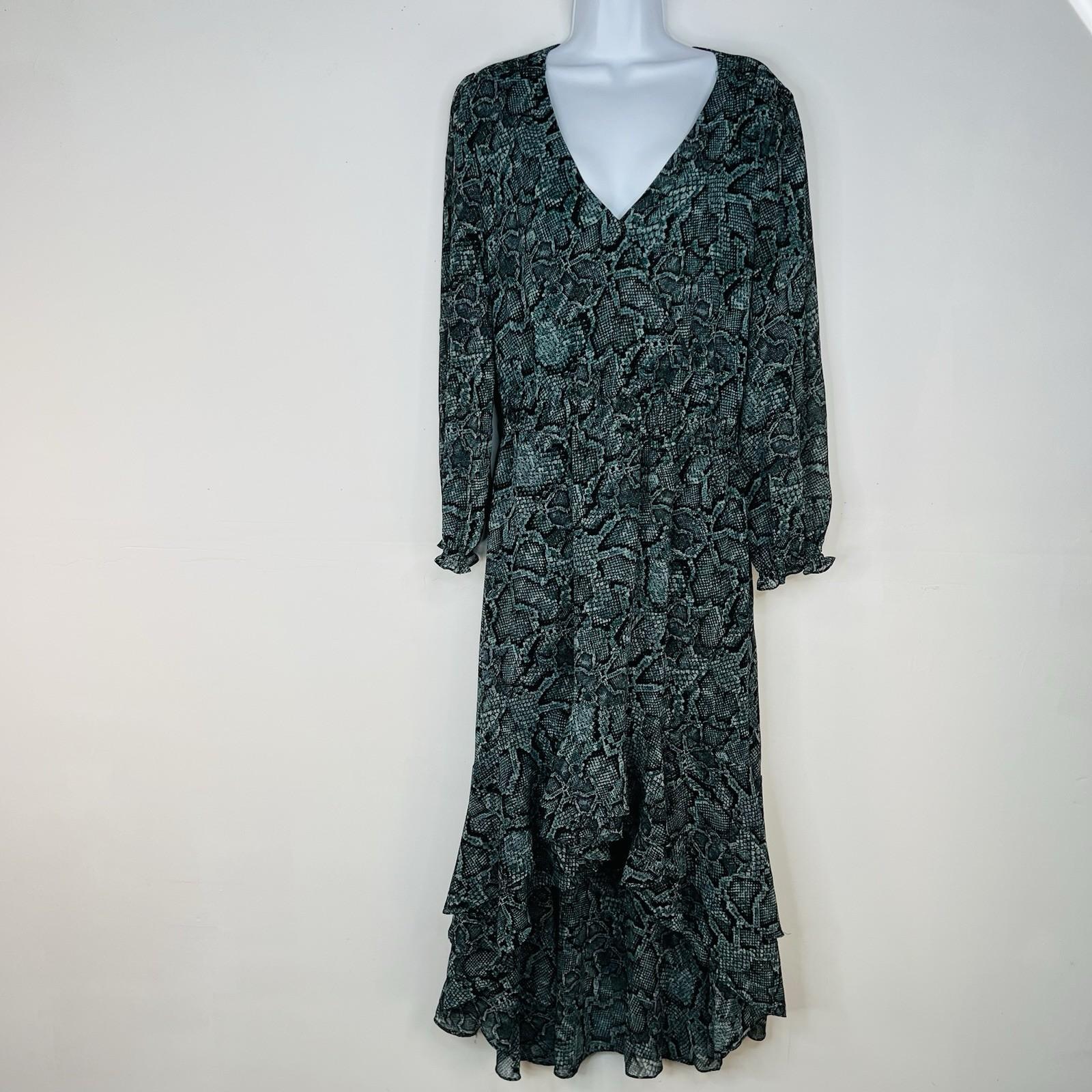 1 State Maxi Dress M Smocked Waist Green Floral Boho Ruffle High Low Long Sleeve