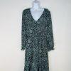 1 State Maxi Dress M Smocked Waist Green Floral Boho Ruffle High Low Long Sleeve