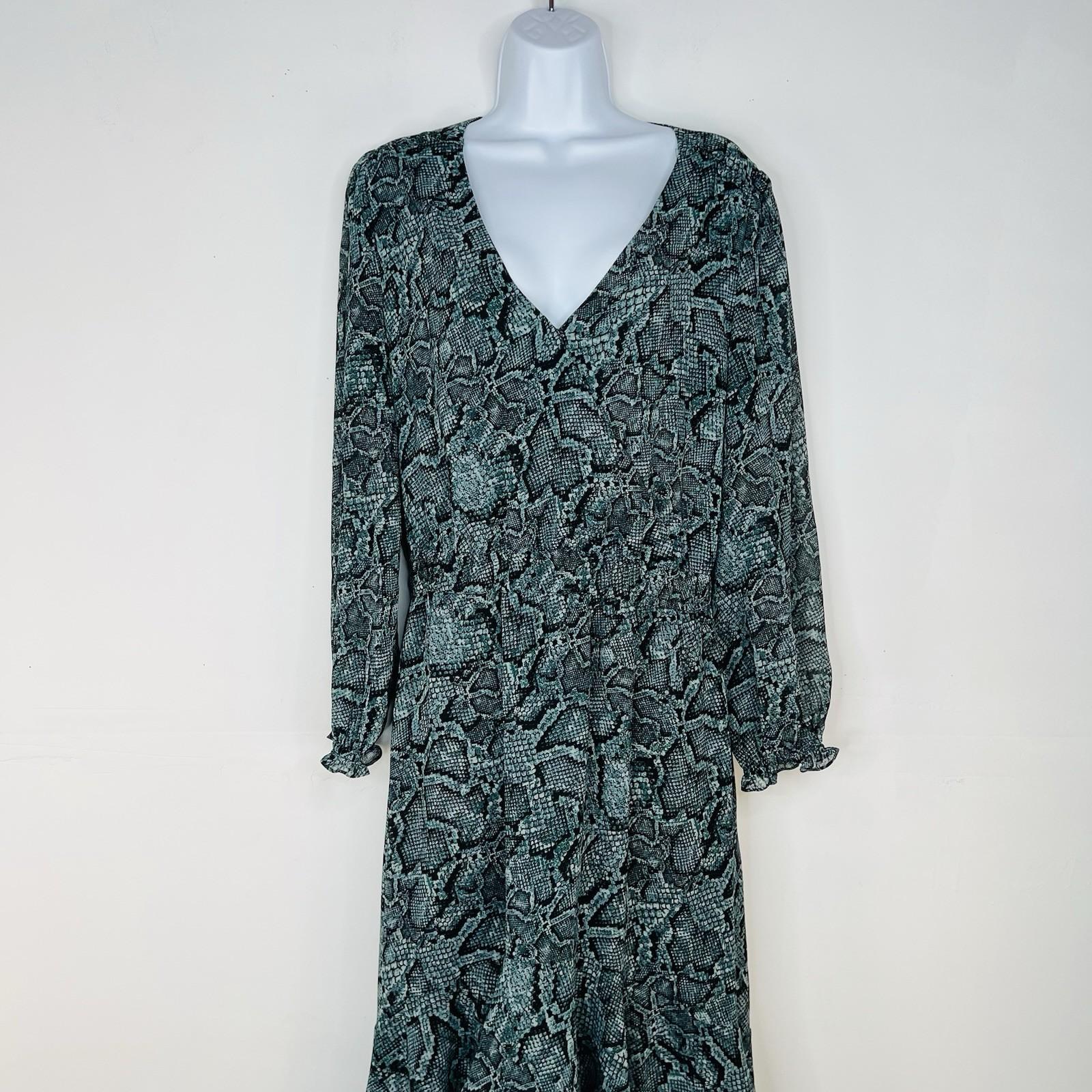 1 State Maxi Dress M Smocked Waist Green Floral Boho Ruffle High Low Long Sleeve
