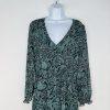 1 State Maxi Dress M Smocked Waist Green Floral Boho Ruffle High Low Long Sleeve