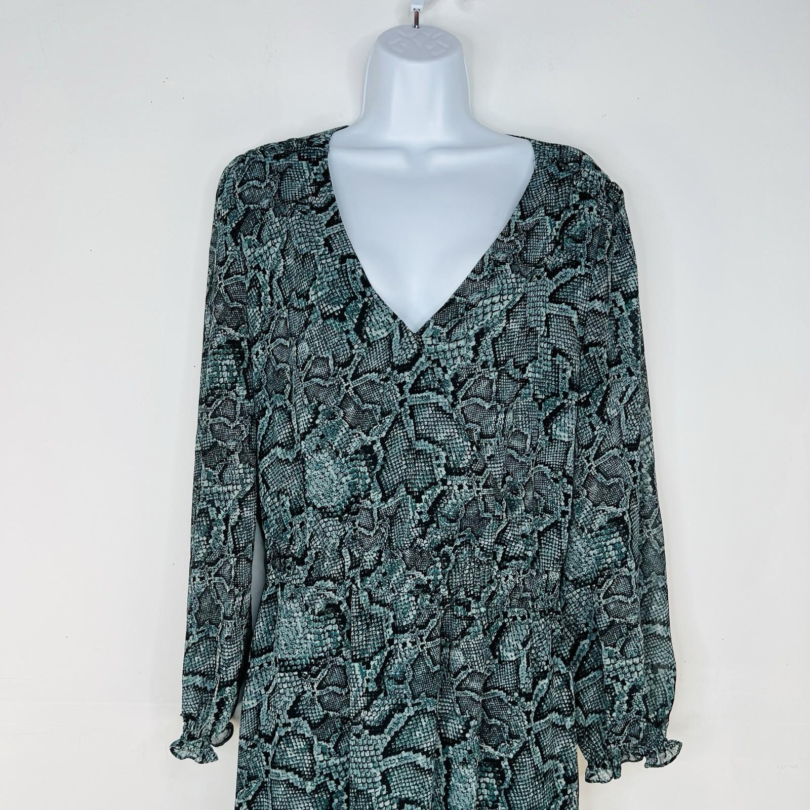 1 State Maxi Dress M Smocked Waist Green Floral Boho Ruffle High Low Long Sleeve
