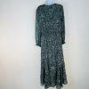 1 State Maxi Dress M Smocked Waist Green Floral Boho Ruffle High Low Long Sleeve