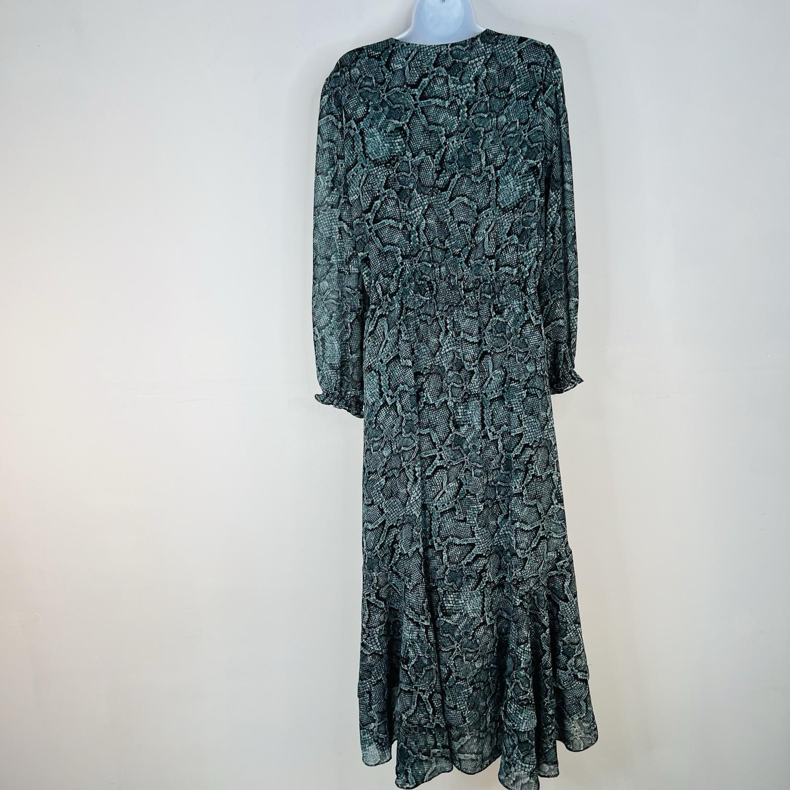1 State Maxi Dress M Smocked Waist Green Floral Boho Ruffle High Low Long Sleeve