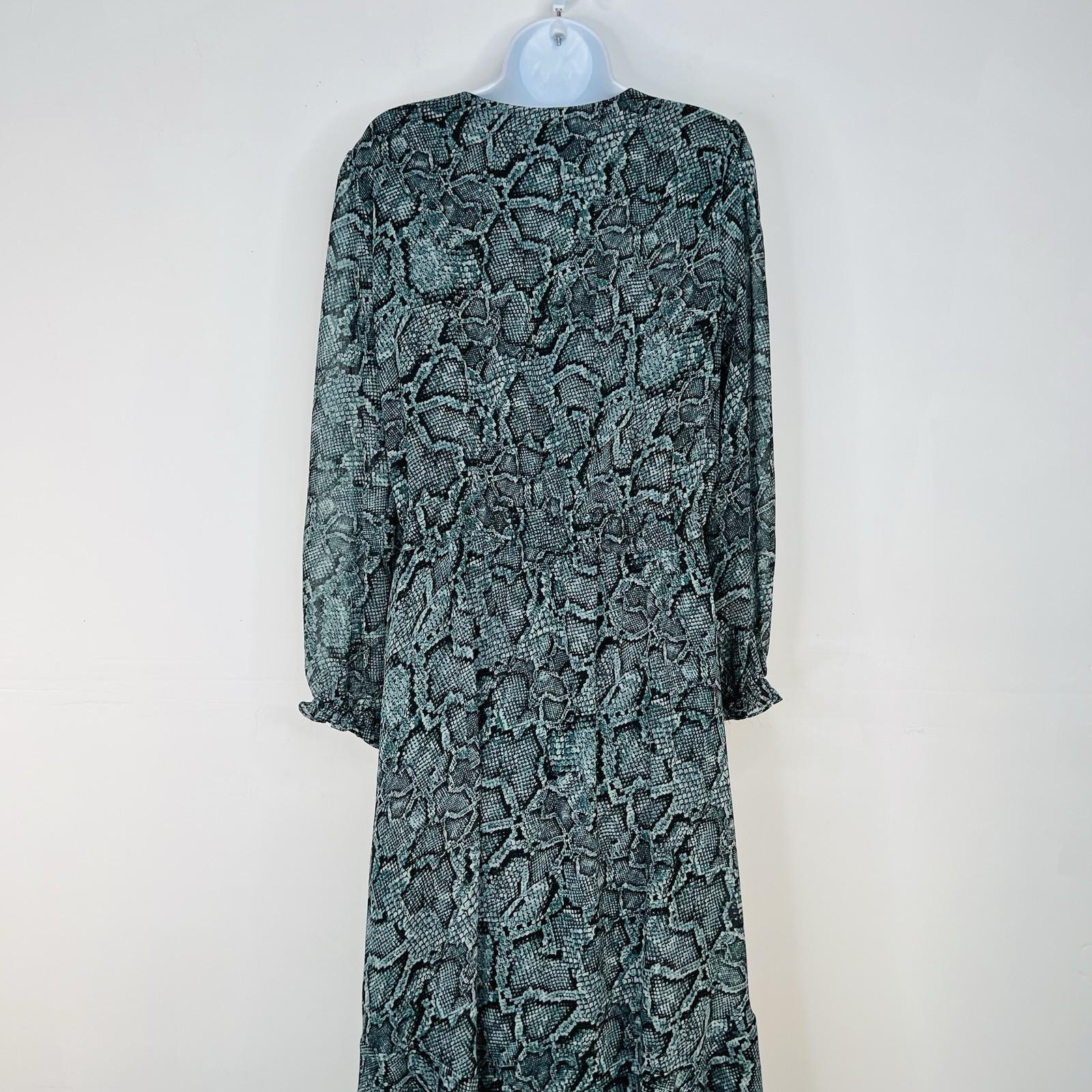1 State Maxi Dress M Smocked Waist Green Floral Boho Ruffle High Low Long Sleeve