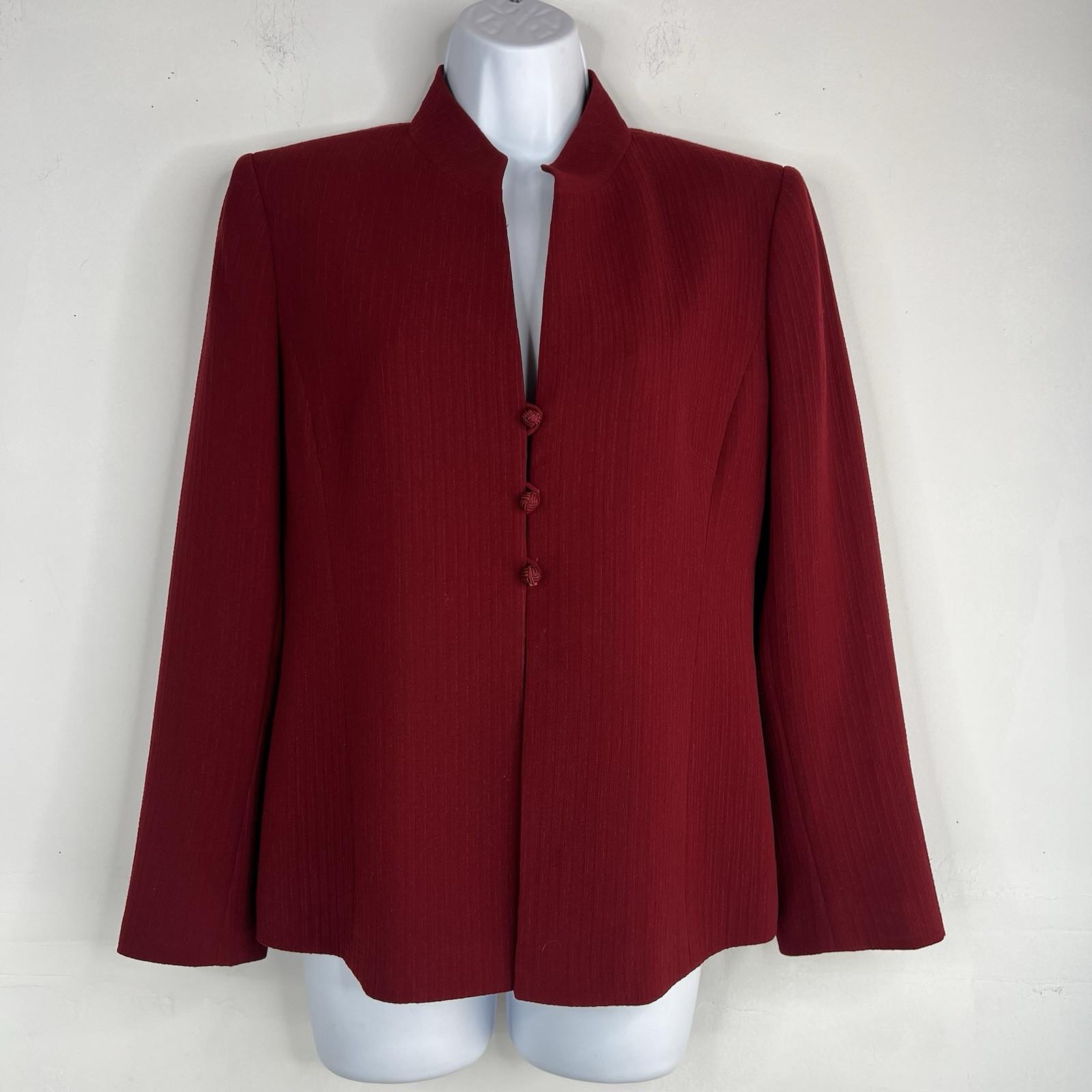 Kasper Women Polyester Skirt Suit Size 8P Red Lined Stand Up Collar 2PC Business