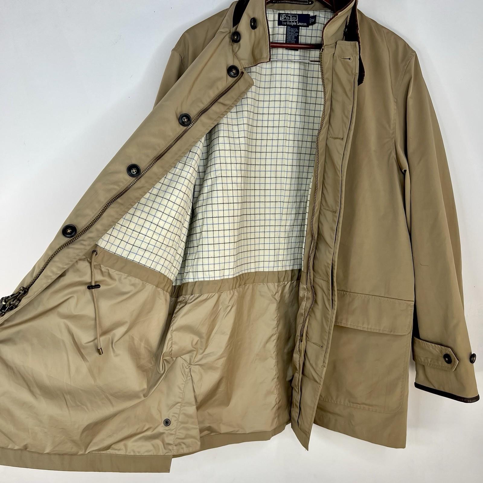 VTG Polo Ralph Lauren Jacket Trench Coat M Tan Chore Hunting Sportsman Barn