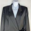 Le Suit Polyester Pant Suit 14 Black Striped Wrap Belted Business Career 2PC