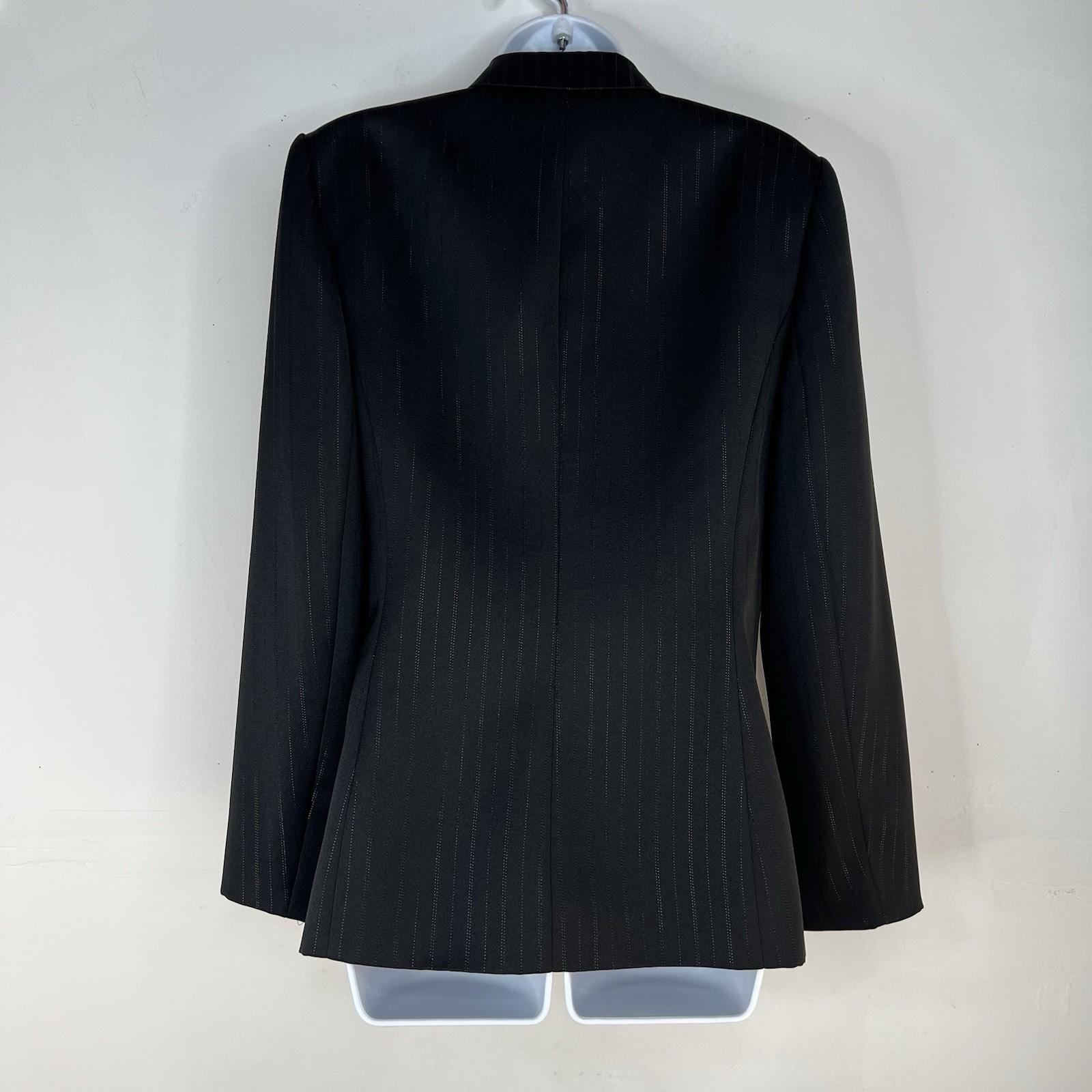 Le Suit Polyester Pant Suit 14 Black Striped Wrap Belted Business Career 2PC