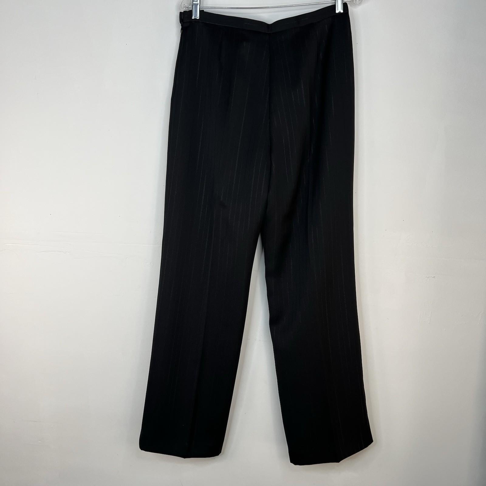 Le Suit Polyester Pant Suit 14 Black Striped Wrap Belted Business Career 2PC