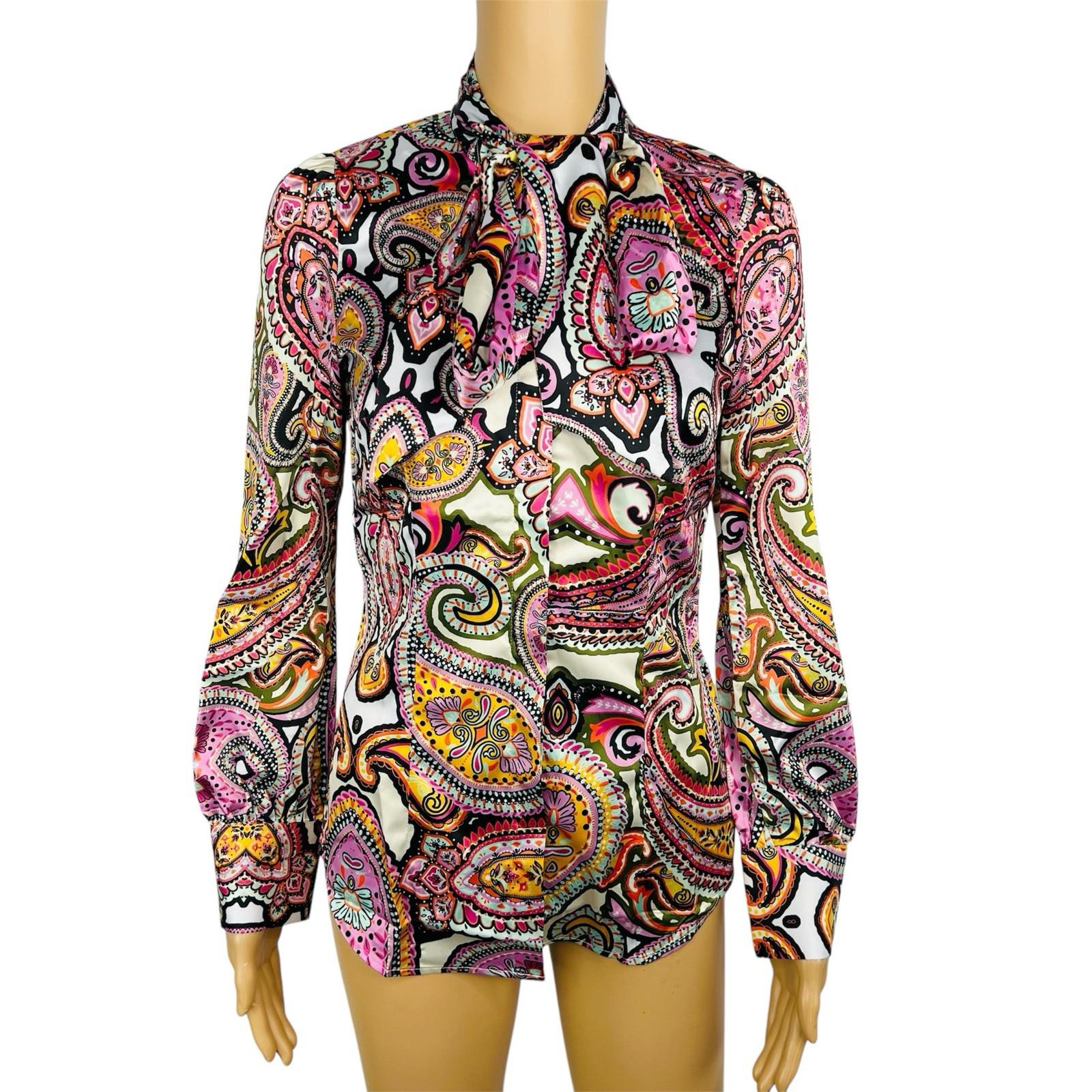 Hawes & Curtis Pink Floral Paisley Pussybow Blouse Size 6 Fitted Satin Feminine